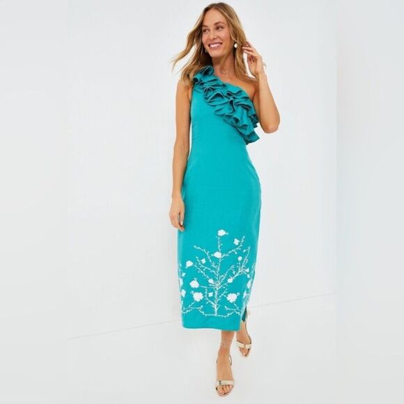 Dresses & Skirts - One Shoulder Ruffle Floral Midi Dress
